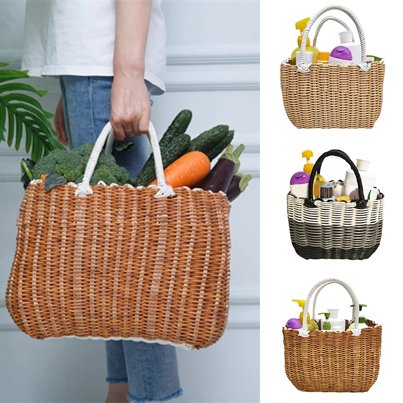 Outdoors Handmade Basket with Handle Camping Picnic Basket for Wine Flower Shopping Storage Hamper Kitchen Organizer Home Decor