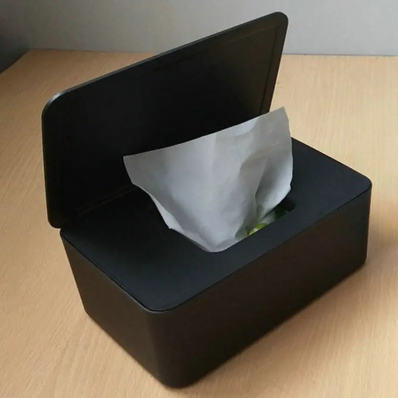 2021 New Wet Wipes Dispenser Holder Case with Lid Black Dustproof Tissue Storage Box for Home Office Store