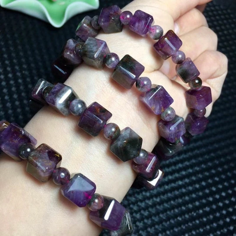 Natural Cacoxenite Auralite 23 Quartz Canada Gemstone Bracelet 7x7mm Cube Beads Bangle Women Men Genuine AAAAA