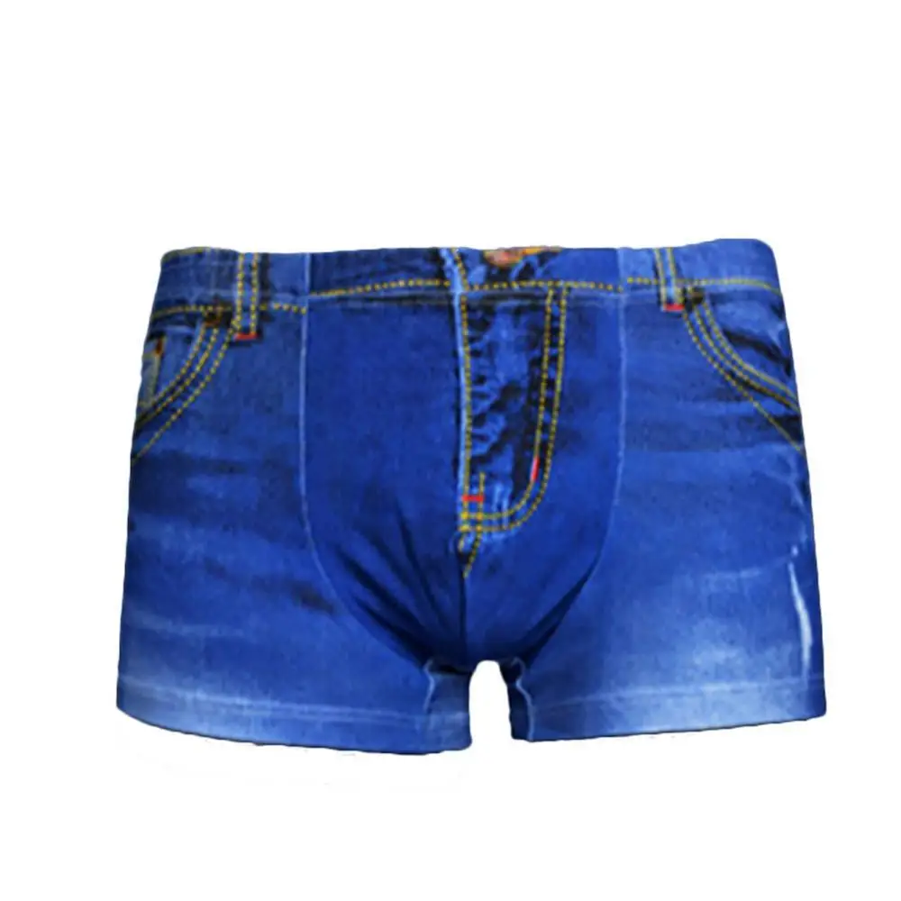 Denim Pattern Fake Jeans Print Cotton Men Boxer Briefs Underwear Underpants