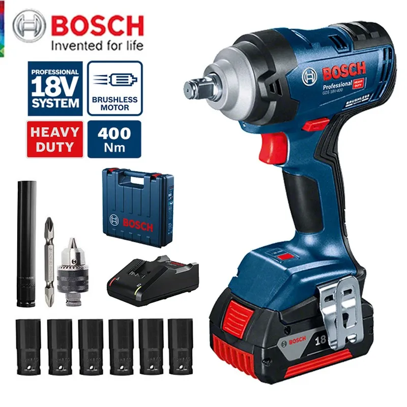 Bosch Impact Wrench Brushless 400N.M Cordless Motor Lithium Battery Rechargeable Electric Wrench GDS 18V-400 Impact Driver