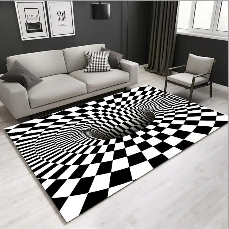 Black&white swirl carpet Square Anti-Skid Area Floor Mat 3D Rug Non-slip Mat Dining Room Living Room Soft Bedroom Carpet