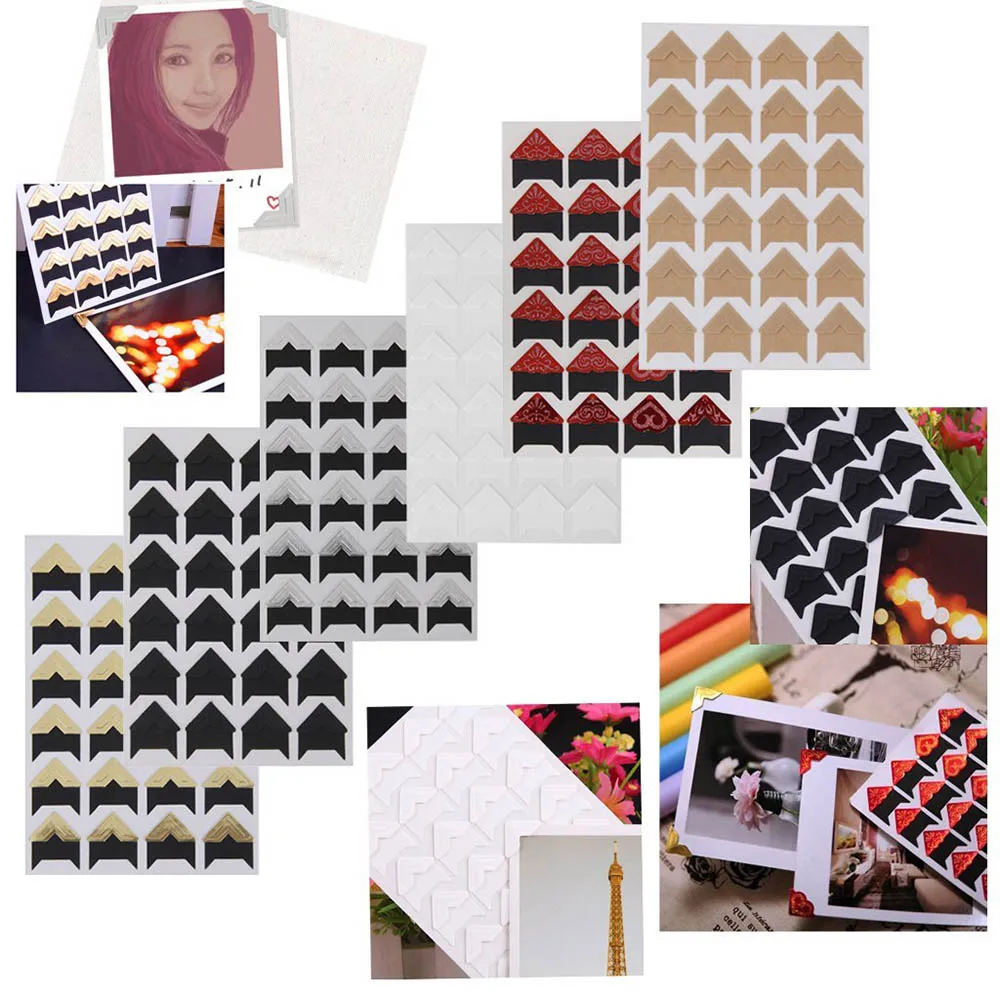 Self Adhesive Photo Corners Stickers, DIY Album, Scrapbook Paper, Mounting Stickers, 10 Sheets, 240 Pcs per Lot