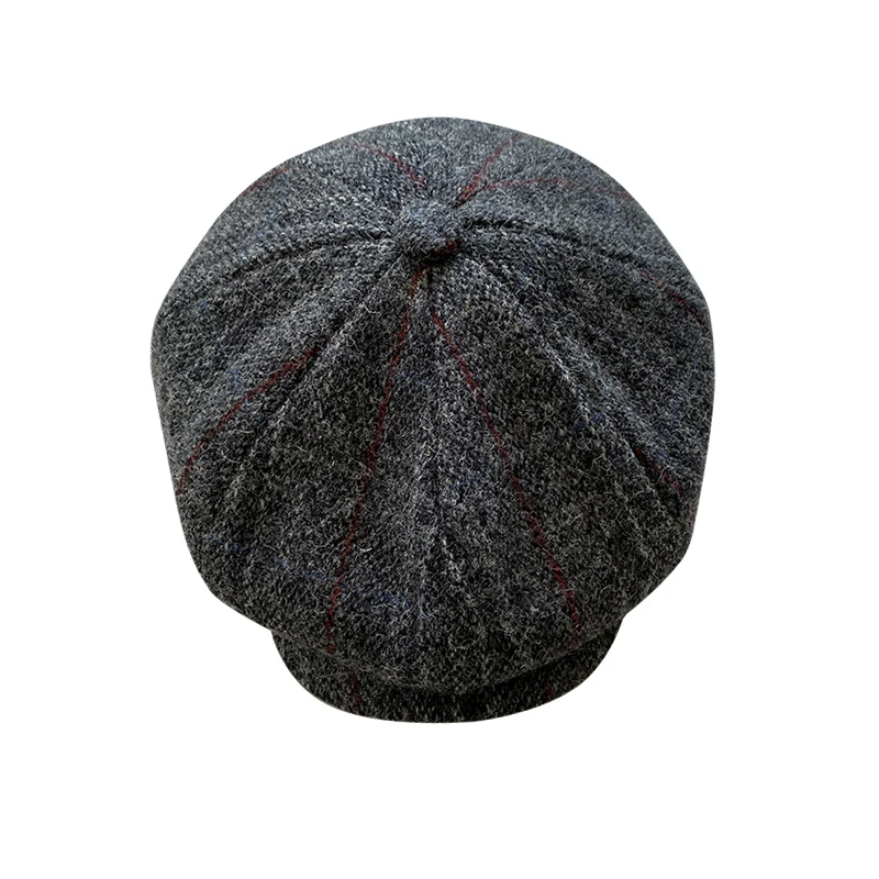 Pure Wool Men British Painters Hats Fashion Wool Newsboy Hats Men Gray Grid Flat Caps Women  Autumn Winter Hats casquette BLM314