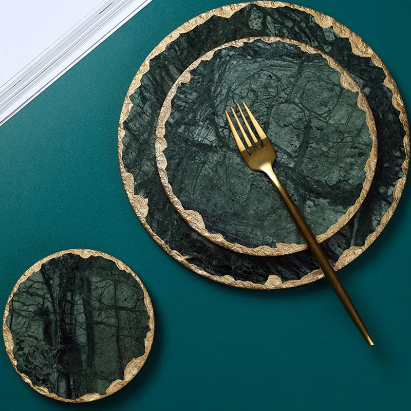 JINSERTA Marble Storage Tray Green Jewelry Display Plate Necklace Ring Earrings Cosmetic Organizer Desktop Sundries Decor Tray