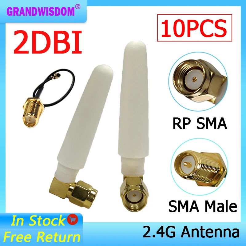 

GRANDWISDOM 10pcs 2.4G antenna 2dbi sma female wlan wifi 2.4ghz antene IPX ipex 1 SMA male pigtail Extension Cable module antena