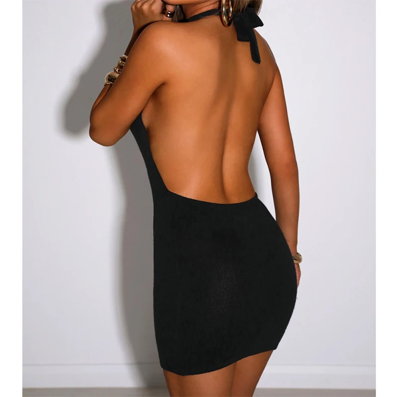 Seksowne Bodycon suknie ślubne Backless paski Spaghetti Clubwear Mini sukienka Halter letnie stroje dla kobiet Drop Shipping
