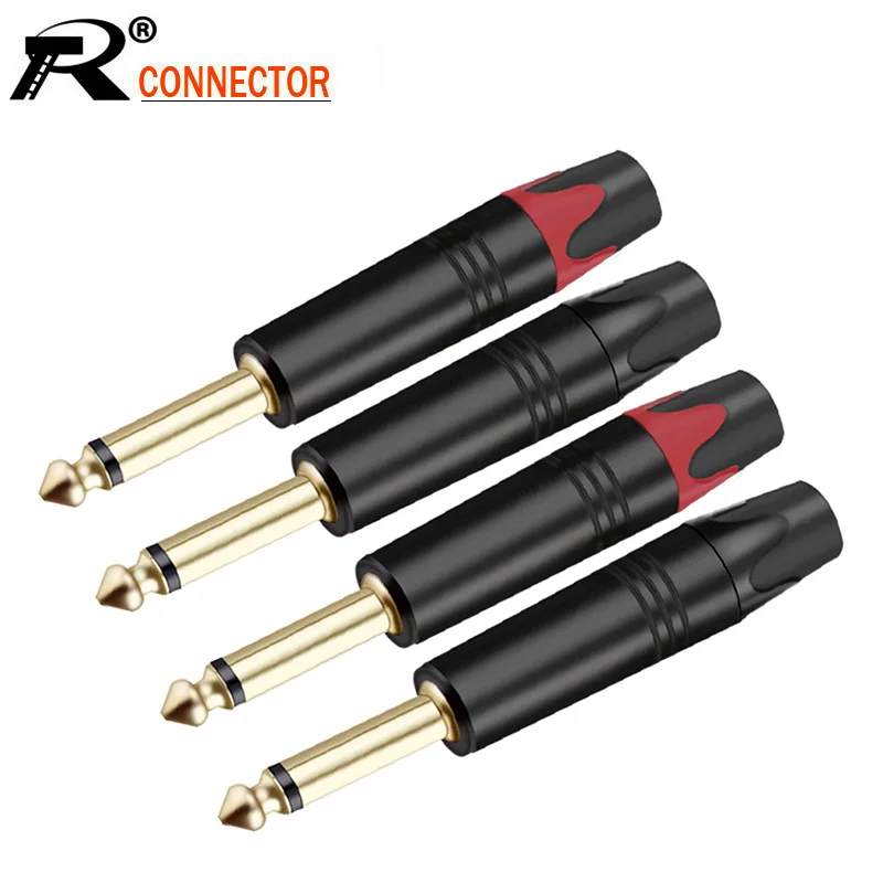 2PCS Mono Jack 6.35MM Connector 1/4 Inch 6.3MM Male Plug Soldering Wire Connector Gold Plated Brass Microphone Plug Connector