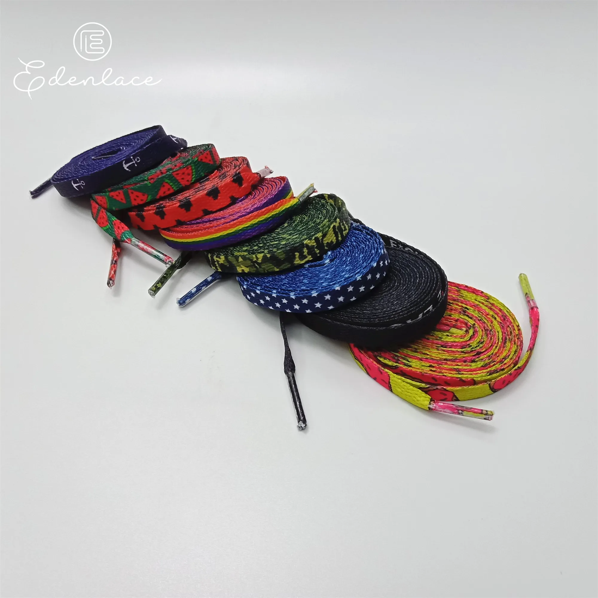 Sublimated Watermelon Shoelace Star Anchor Shoelaces Rainbow Camouflage Shoe Lace Dougnut Bootlace Flat Printed Shoestrings