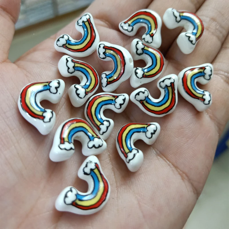 10pcs 18x12mm U-shaped Rainbow Ceramic Beads Loose Spacer Hand Painted Ceramics Bead For Jewelry Making DIY Accessories