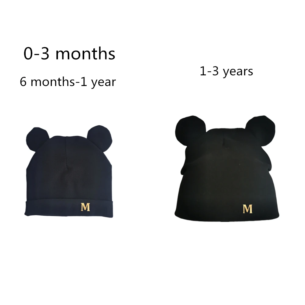 newborn hat with ear earflap baby with letter gloden M beanie for boys and girls toddlers children kids cotton animal ear cap