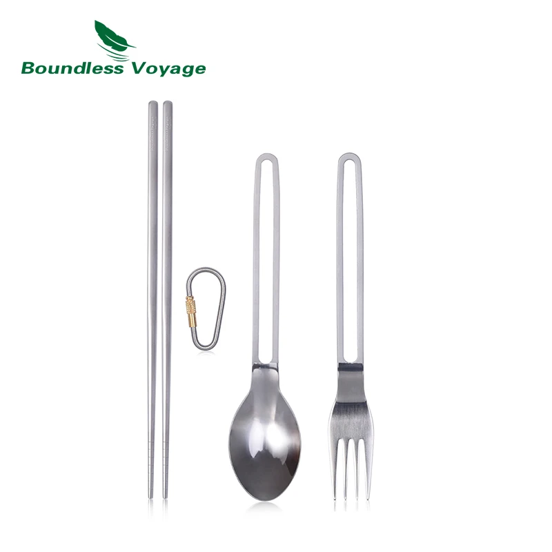 Boundless Voyage Camping Titanium Spoon Fork Chopsticks Set Outdoor Portable Tableware Flatware Cutlery with Hook