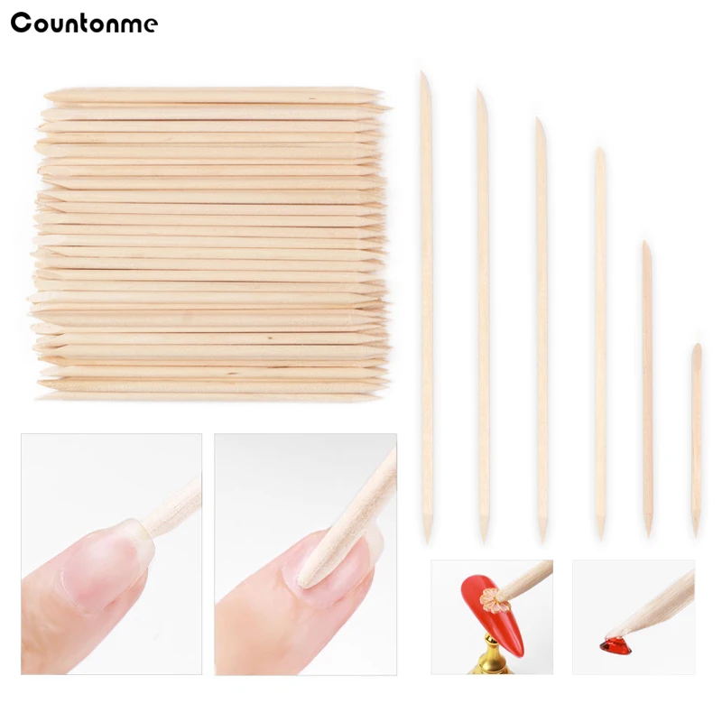 

100Pcs Nail Cuticle Pusher Wooden Sticks Dead Skin Remover Orange Dual-end Drawing Picker Stick Nail Care Tools For Manicure