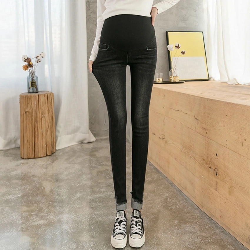 

Korean fashion pregnant women denim cropped pants spring and autumn models feet pants belly pants pregnant women bottoming jeans