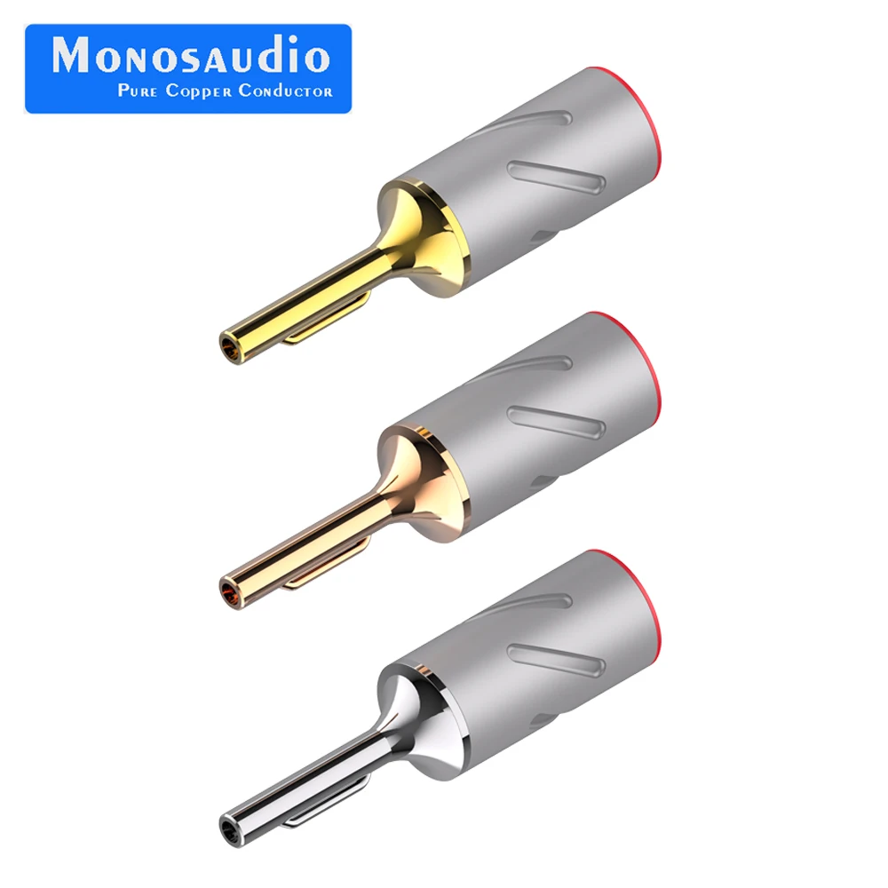 

B801 Monosaudio 99.998% Pure Copper Rhodium plated Banana connector Pure Copper Hi end banana plug for loudspeaker Speaker cable