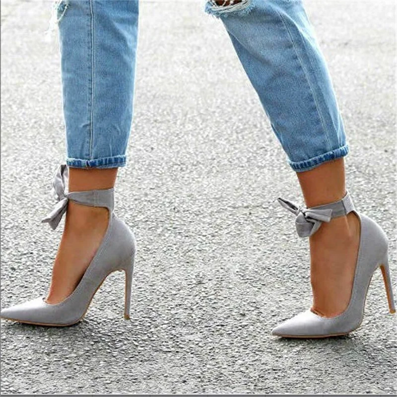 

Women's Shallow Mouth High Thin Heel Shoes 2023 Foreign Trade New European And American Pointed Solid Color Bow Shoes