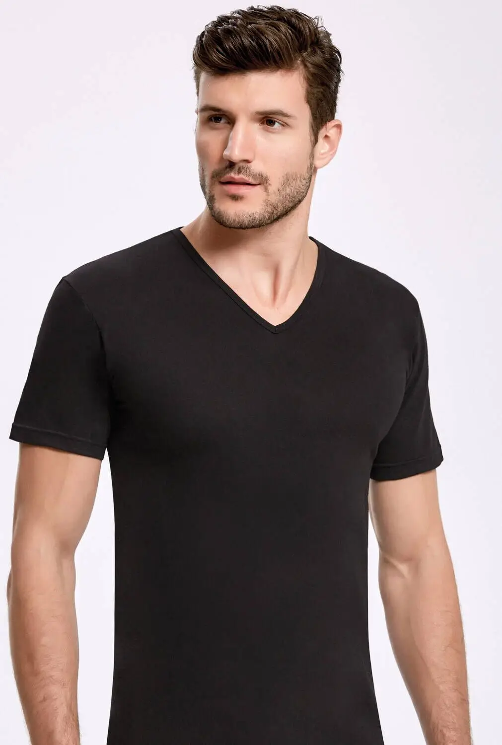 Principle of 1013 Black V Neck Sleeve Men 'S Undershirt 3 PCs