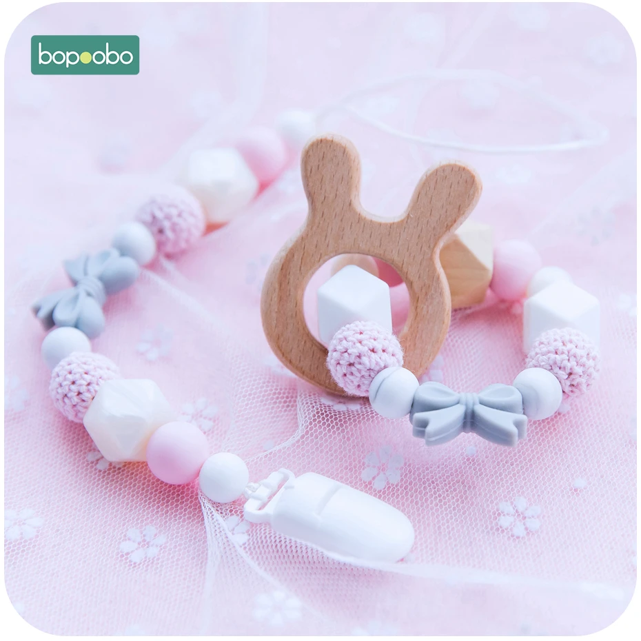 Bopoobo 1pc Baby Rattle Pacifier Clip Food Grade Silicone Beads For Chewable Training Bracelet Baby Silicone Pacifier Chain Set