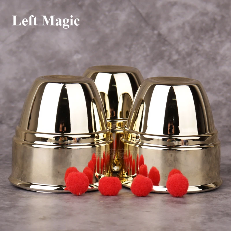 Large Size Magic Three Cups And Balls - Golden Magic Tricks Close Up Street Stage Magic Props Magician Magic Kids Toys Mentalism