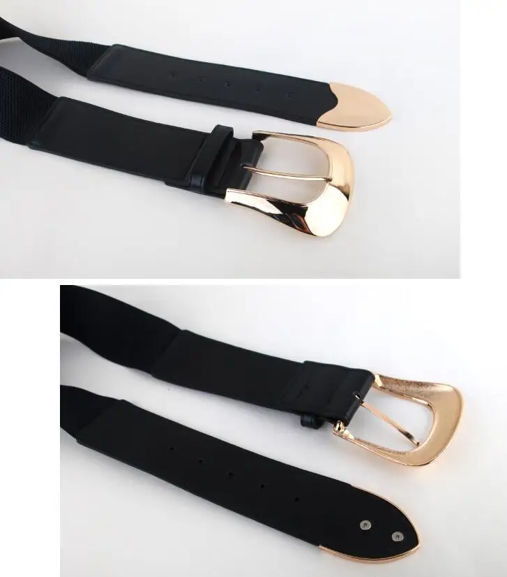 Ceinture extensible à grande boucle en alliage pour femmes, larges ceintures noires élastiques pour robe, mode Cummerbunds, jupe à bretelles, cadeaux pour filles