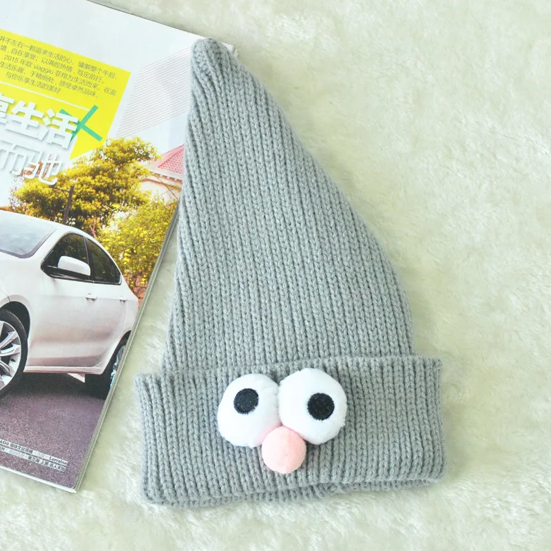 Winter Boy Girl Big Eye Pointed Knitted Caps Cute Cartoon Crochet Baby Hat Kids Bonnet