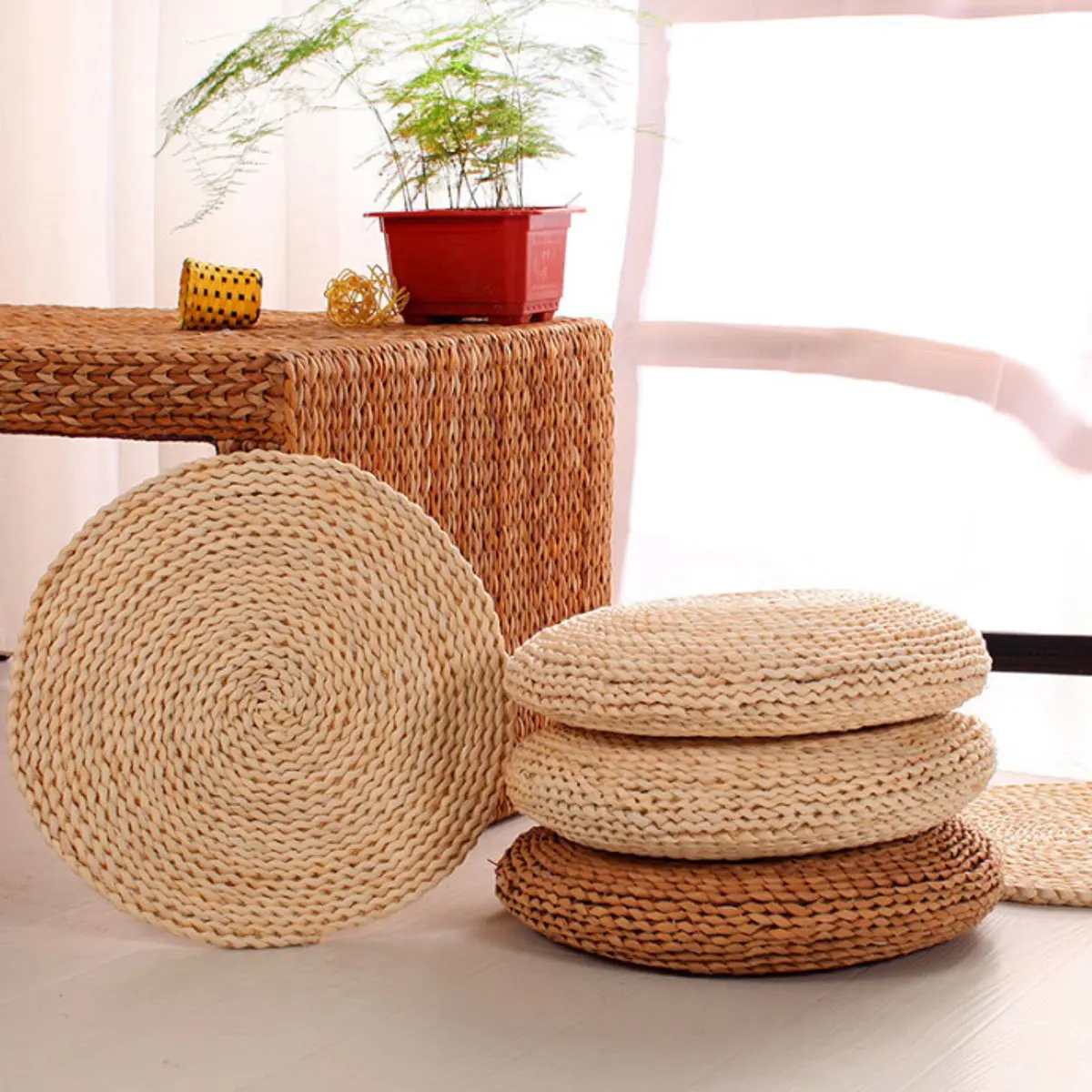 30/40/45/50/60cm Round Natural Weave Straw Handmade Pillow Floor Yoga Seat Mat Thickening Chair Tatami Meditation Window Cushion