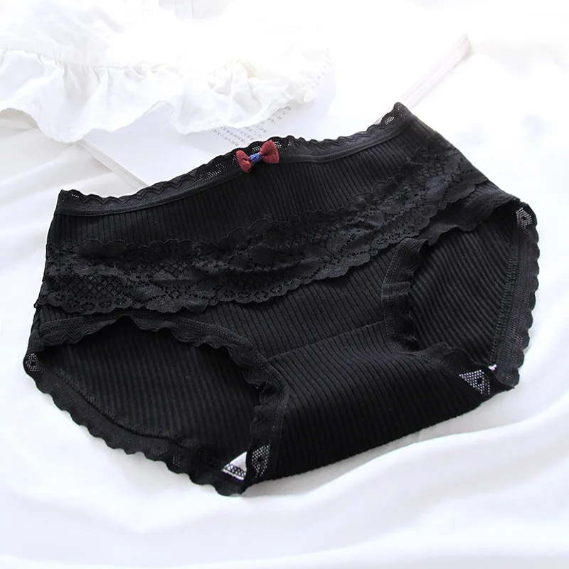 2021 New Women\'s Underwear Sexy Lace Panties Girl Bow Comfortable Briefs Middle Waist Seamless Underpants Female Lingerie