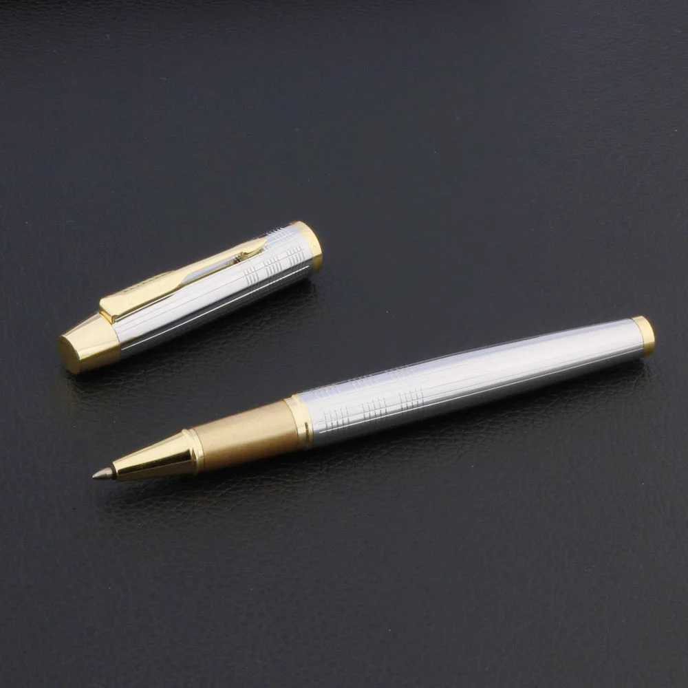 

luxurious METAL office straight line stainless steel Gloden Rollerball pen