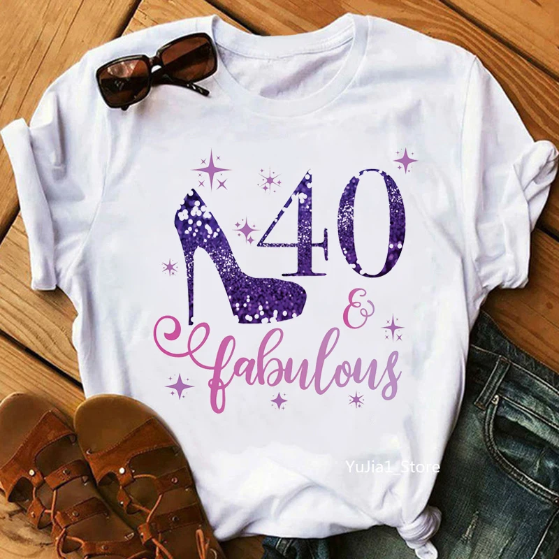 

Fabulous At 50th/60th Graphic Print T-Shirt Women'S Clothing Funny High Shoe Tshirt Femme Summer Fashion T Shirt Female Tops