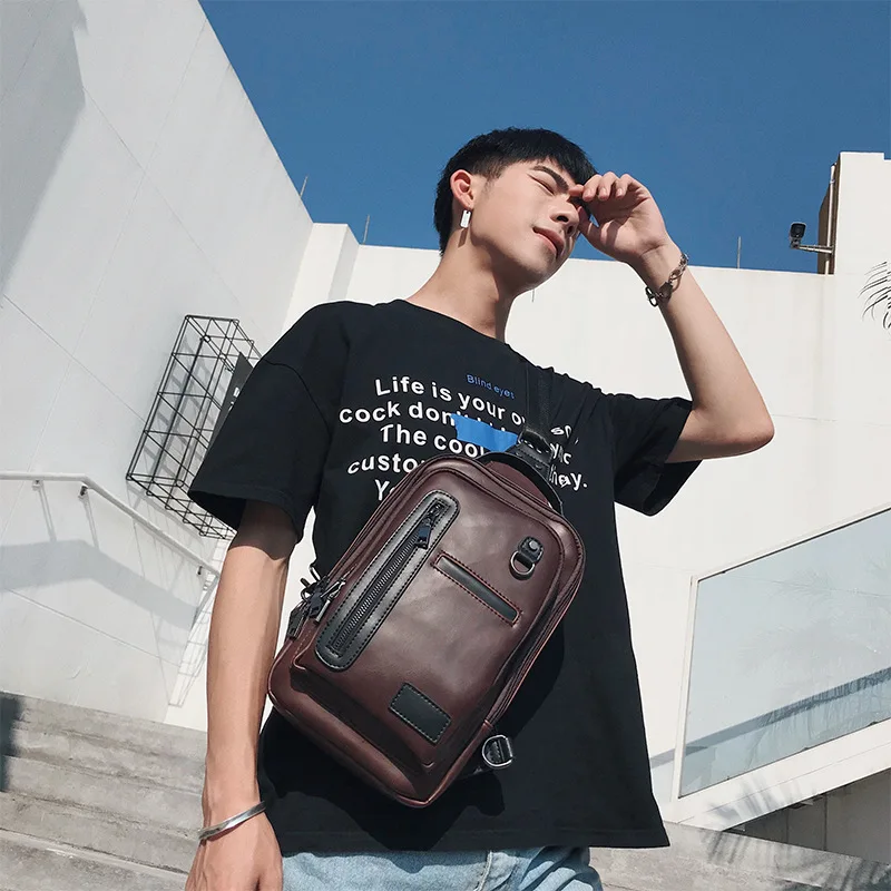 Design Men\'s Chest Bag PU Leather Vintage Male Messenger Shoulder Bag Simple Casual Crossbody Bag Sling Travel Bags Bolsa