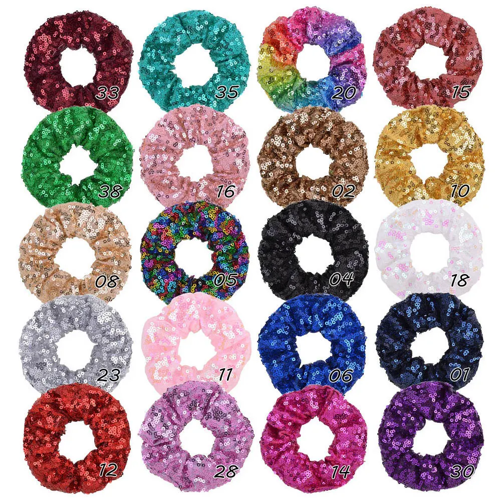 40pc/lot New Fashion women Girls solid sequin Hair bands vintage hair scrunchies girl's hair Tie Accessories Ponytail Holder