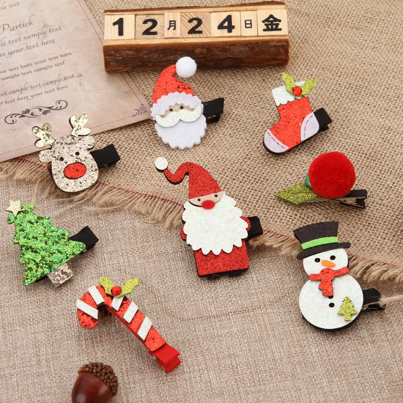 2021 2PCS/set Christmas Hair Clips Decorations Santa Claus Girl Favourite Hair Accessories Gifts Christmas Tree Snowmen Hairpins