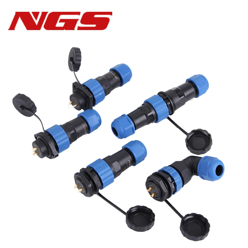 SP20 IP68 Waterproof Connector Straight 1/2/3/4/5/6/7/9/10/12/14 Pin Docking Flange Back Nut Square Aviation Plug