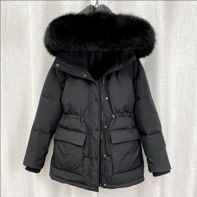 KBAT 2024 Oversized Cotton Padded Jacket Parka Big Fur Collar Winter Down Jacket Women Thick Warm Parkas Female Outerwear