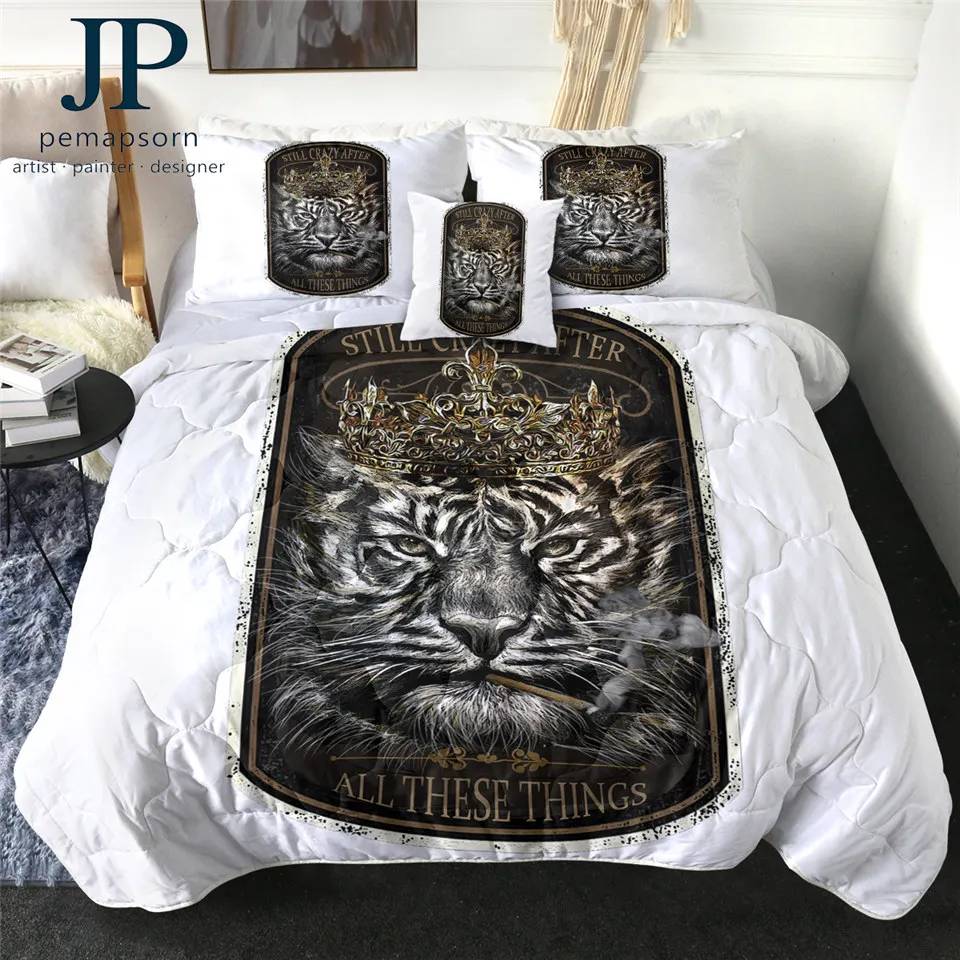 

Tiger King by Jp.pemapsorn Summer Bedspread 3D Print Luxury Air-conditioning Quilt Set Animal Comforter Golden Crown Duvet 4pcs