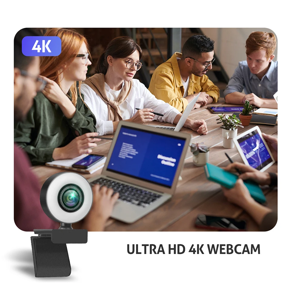 Taida 1080P 2K 4K Hd Webcam Met Ring Vullen Light Laptop Pc Computer Live-uitzending Camera Video web Camera Microfoon Web Cam