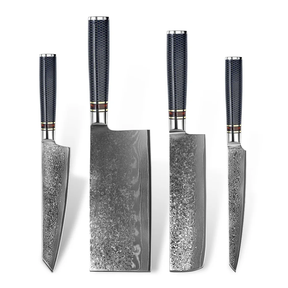 

XSG 1-4Pcs Kitchen Knives Set Damascus 9Cr18MoV Steel Blade Professional Chef Salmon Sushi Filleting Japanese Knife