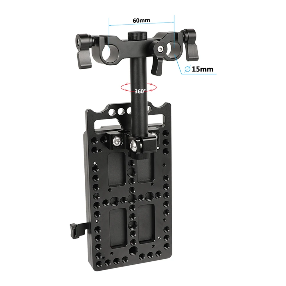 Adattatore Splitter di alimentazione con piastra v-lock a sgancio rapido CAMVATE con piastra posteriore e ringhiere da 15mm per montaggio batteria fotocamera DSLR