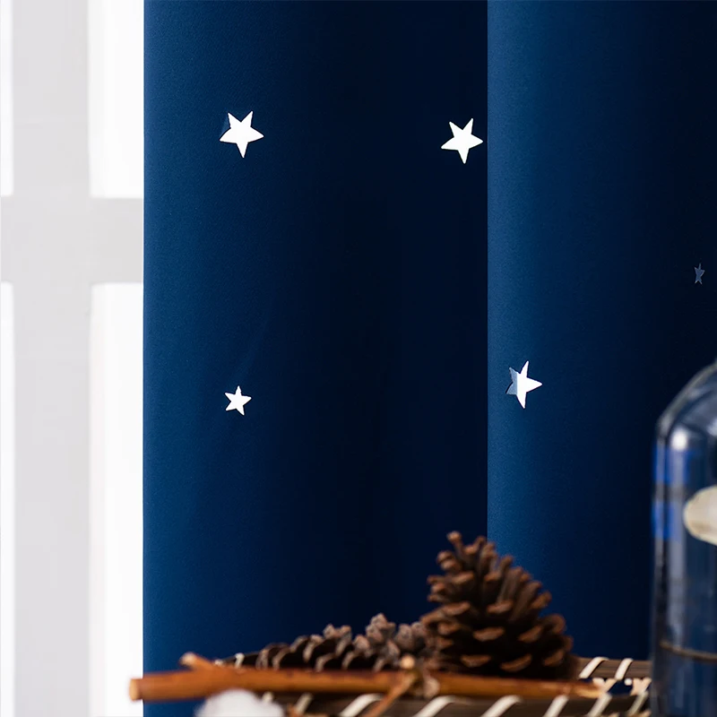 MAKEHOME Hollow Out Star Blackout Curtain for Bedroom Window Curtain Drapery for Kids Room Twinkle Stars for Living Room