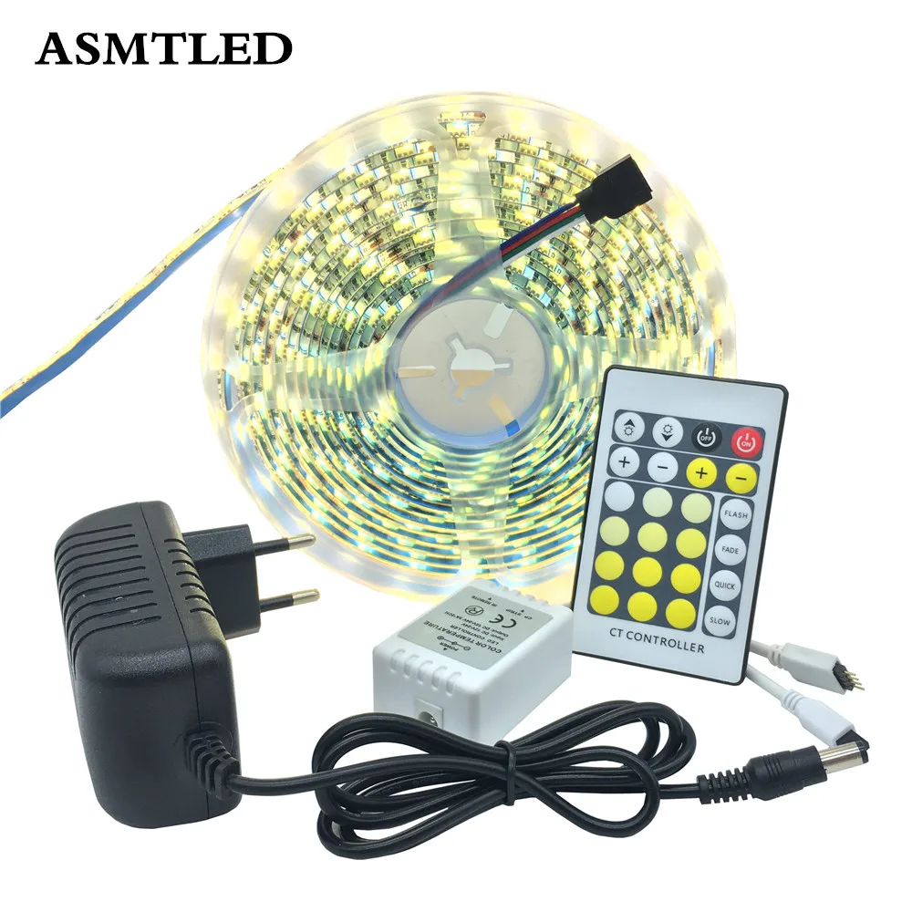 5050 Double Color LED Strip 2 color in 1 Chip Warm /Dual White Temperature Adjustable CCT led tape+24Keys Controller+12V Adapter