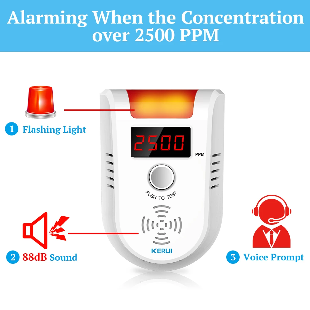 KERUI GD13 Gas Leakage Sensor 433Mhz LED Display Smart Life Intelligent Sensor Voice Auto Detect Sensor Nature Leak Alarm System