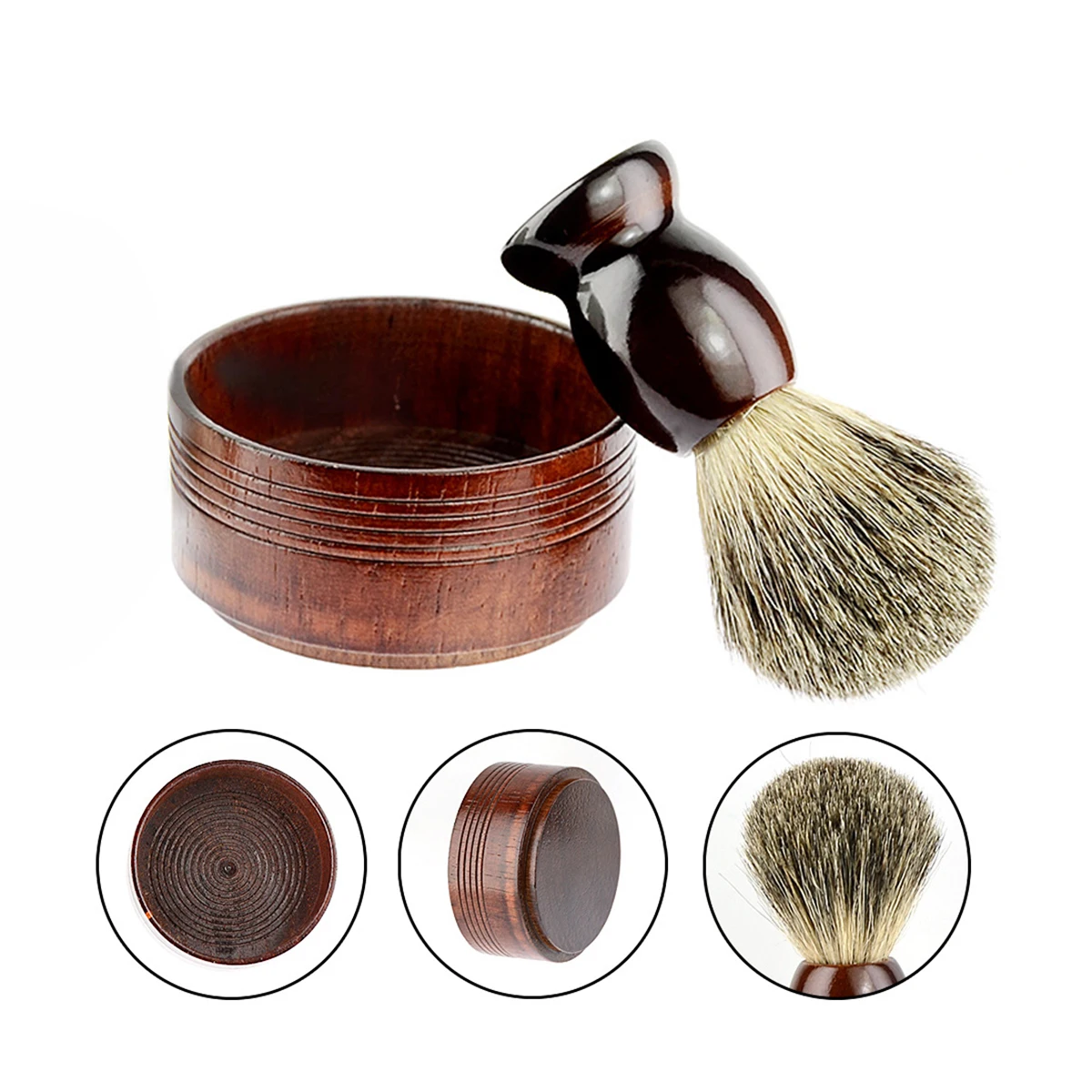 2pcs/kit Men Shaving Set Badger Hair Brush Solid Wood Bowl Cup Brown Beard Care Tools Face Cleaning Barber Home Boryfriend Gift