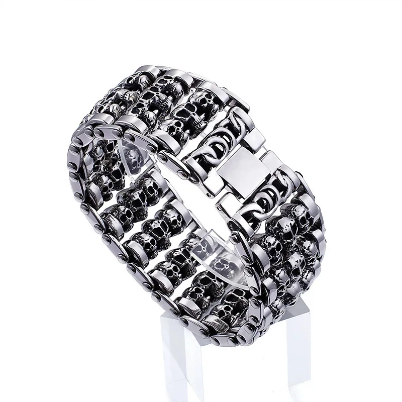 Bracelets For Men\'s Boy\'s Fashion Chain Jewelry, 316L Stainless Steel Rock Punk Motorbiker cross flower Bracelet and Bangle