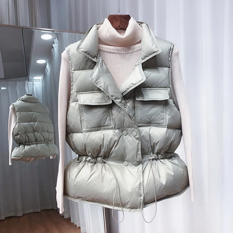 New  Light Down Vest Women Short Vest Windproof Lightweight Warm Waistcoat  White Duck Down Down Coat Sleeveless