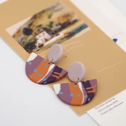 Abstract Art Pattern Polymer Clay Earring Sets Multi Colors Geometric Shapes Studs And Dangles Unique Jewelry for Women
