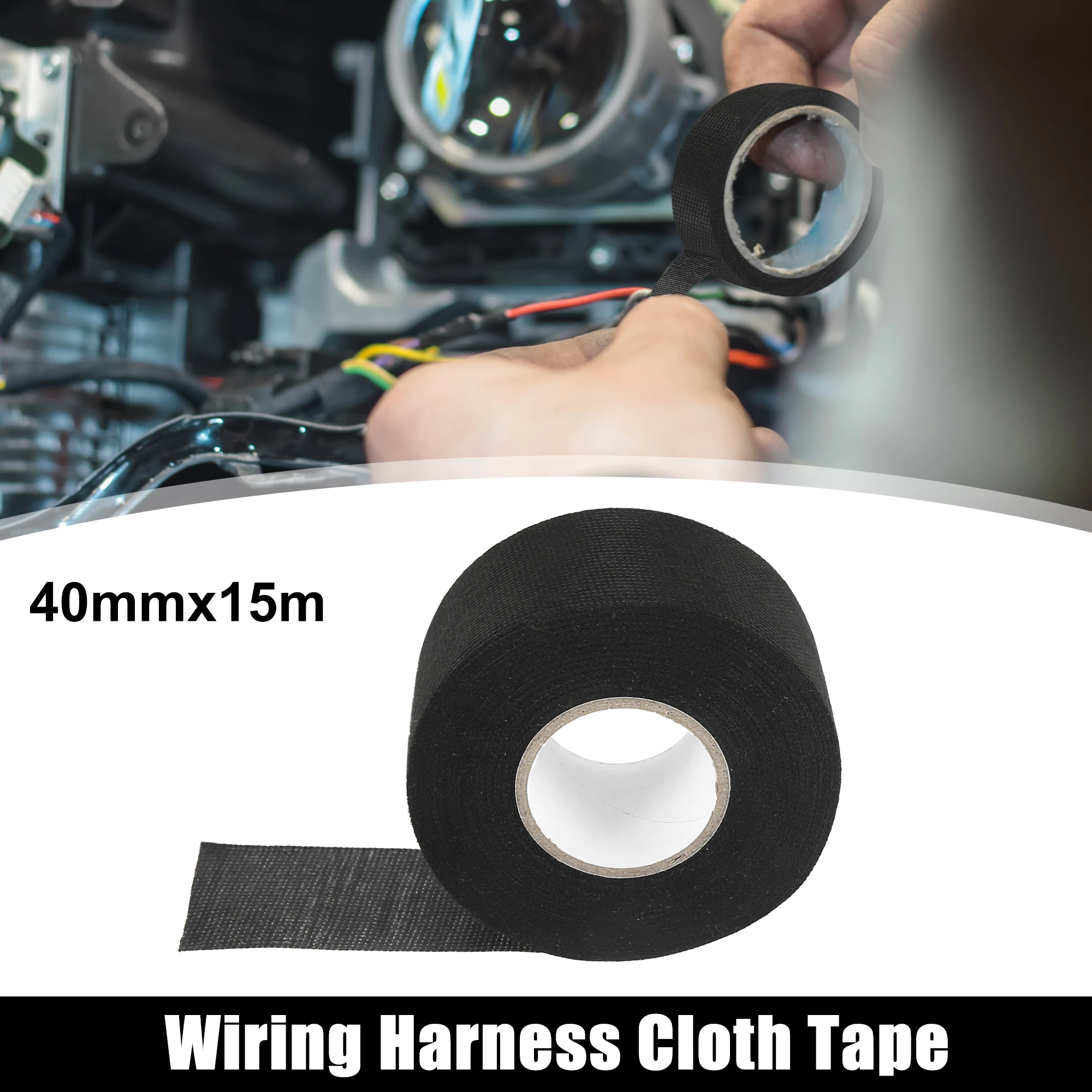 X Autohaux 1/2pcs Automotive Wiring Harness Cloth Tape Adhesive Sticker Wire Wrapping Fabric Tape 15M 49.2ft For Car Electrical