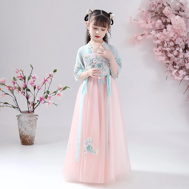 Costumi da ricamo Hanfu per ragazze gonne Super fata costumi per bambini stile cinese Tang costumi per ragazze di 12 anni abiti estivi