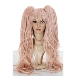 Dangan Ronpa Danganronpa Enoshima Junko Cosplay Wig Pink Long Wavy with Ponytail Clip Heat Resistant Wigs+ Bear Hairpins