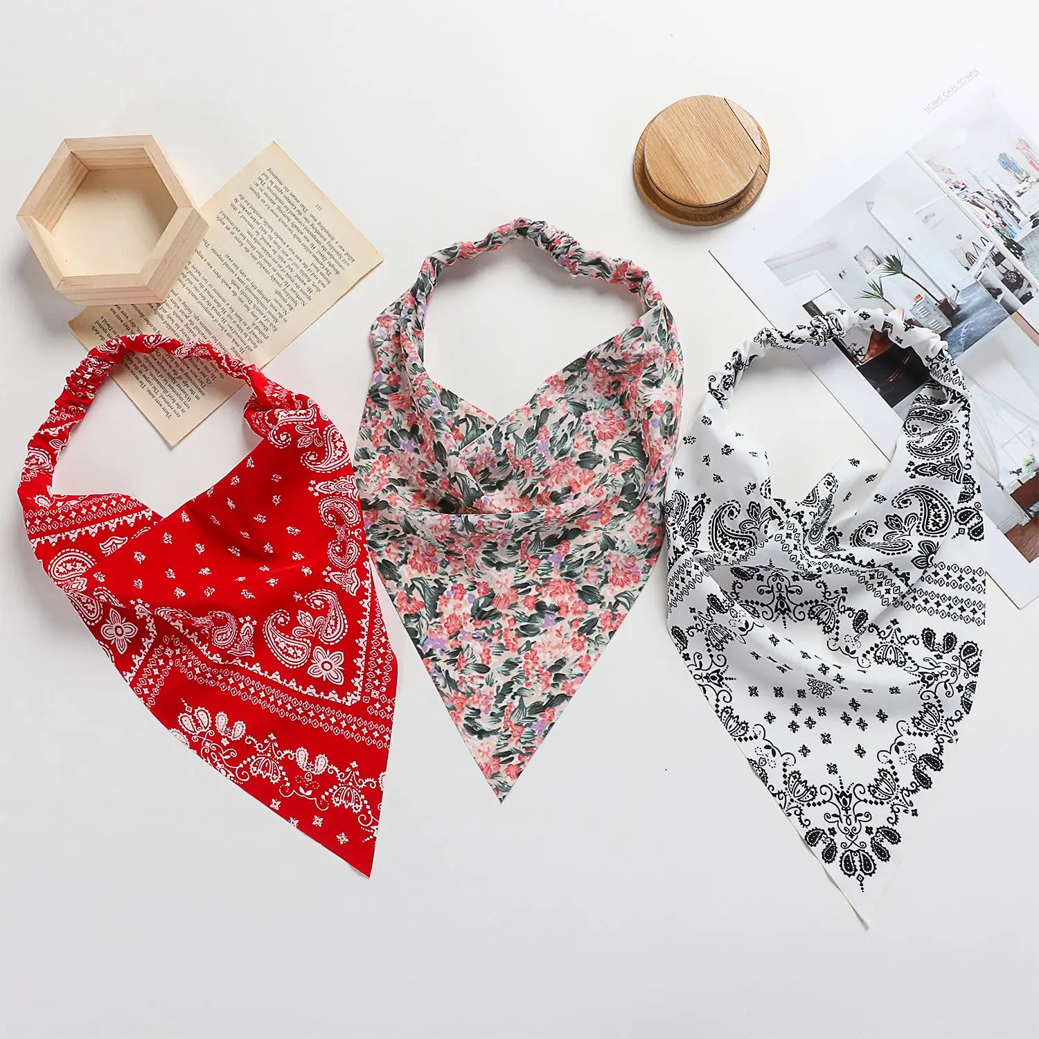 Floral Print Kerchief Head Wrap Women Headbands Hair Scarf for Women Elastic Hair Band Head Scarf