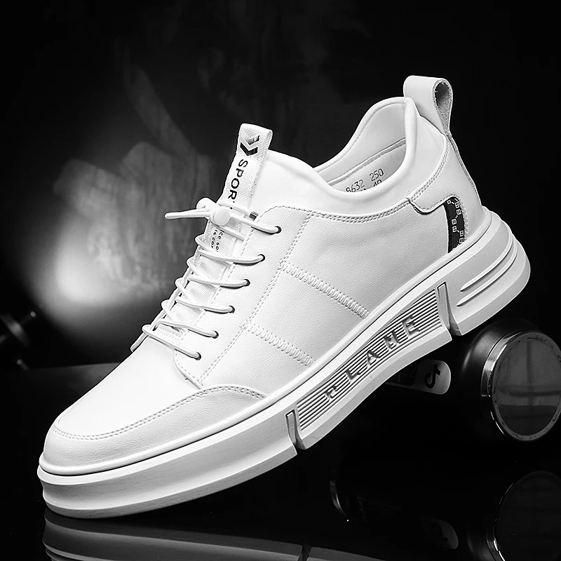 FUQIAO New Genuine Leather Elevator Shoes Men Sneakers Height Shoes Height Increase Shoes Tall Shoes Insole 5CM Sports Shoe